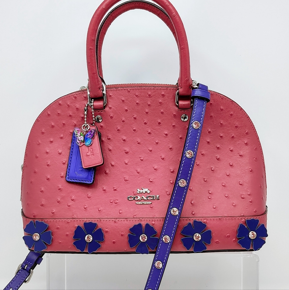 Upcycled Coach Mini Sierra Satchel Ostrich Embossed Strawberry Pink w Purple